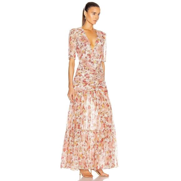 NWT Veronica Beard Floral Short Sleeve Ruffle Mick Maxi Dress Sz 2 Melon #2J421 - Picture 3 of 14